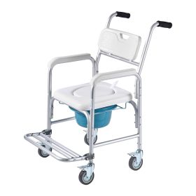 Bedside Commode Chair with Wheels, 350 lbs Capacity, 4-in-1 Portable Toilet and Raised Toilet Seat with Padded Seat/Backrest/Flip-up Footrest