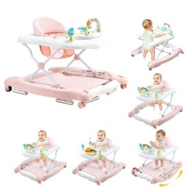5-in-1 Baby Walker, Folding Baby Activity Center on Wheels, Height Adjustable Rocker Bouncer Walker with Comfortable High-Back Seat