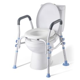 Raised Toilet Seat with Arms, 300 lbs Load Capacity, Adjustable Height