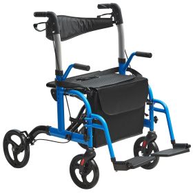 2 in 1 Rollator Walker & Transport Chair for Seniors, Folding Rolling Walker Wheelchair Combo & Footrests