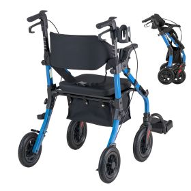 2-in-1 Rollator Walker & Transport Chair for Seniors, Foldable Rolling Walker Wheelchair (Walker Type: 2-in-1 Rollator Walker, Material & Color: Aluminum-Blue)